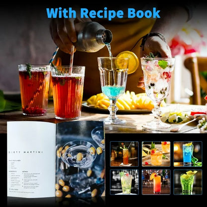 VAVSEA Cocktail Shaker Set with Rotatable Stand, Mixology Bartender Kit Bar Tool Set for Drink Mixing Home Lounge Party Bar Accessories with Straws & Spoon, Silver, 19pcs