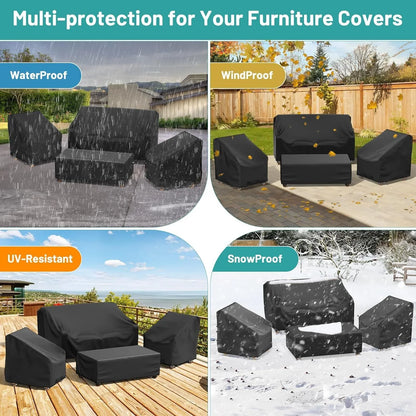 Katinyos Patio Furniture Covers, 4 Piece Outdoor Furniture Covers Waterproof, 420D Heavy Duty Tear-Resistant Patio Chair Covers with Windproof Buckle Strap and Adjustable Drawstring