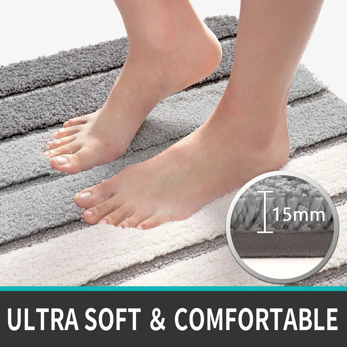 GTNSHUAI Extra Thick Microfiber Bath Rug, Non-Slip Soft Absorbent Bathroom Mat, 16 x 24, Gray