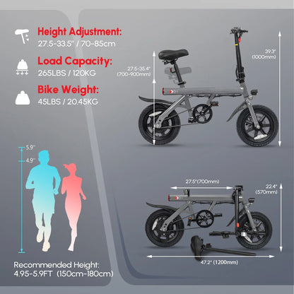 Zimtown 14" Folding Electric Bike for Adults, 350W Foldable Electric Bicycle 36V 7.5Ah, for Adults and Teens