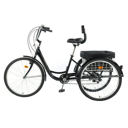 PRIJESSE 26inch Adults Tricycle 7-Speed w/ Basket Three Wheel Bike for Until 95 (Black)