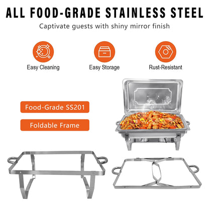 Jacgood Chafing Dish 8Qt Stainless Steel Chafer 10 Packs Full Size Rectangular Chafers for Catering Buffet Warmer Set