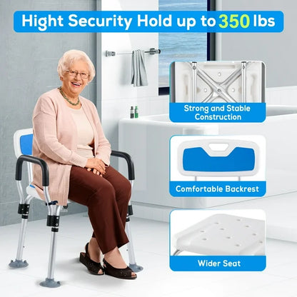 TNTANTS Shower Chair for Inside Shower with Armrests & Back, Upgraded Supports up to 350lbs Shower Seat with Padded and Grab Bar, Adjustable Height Shower Bench for Elderly Disabled
