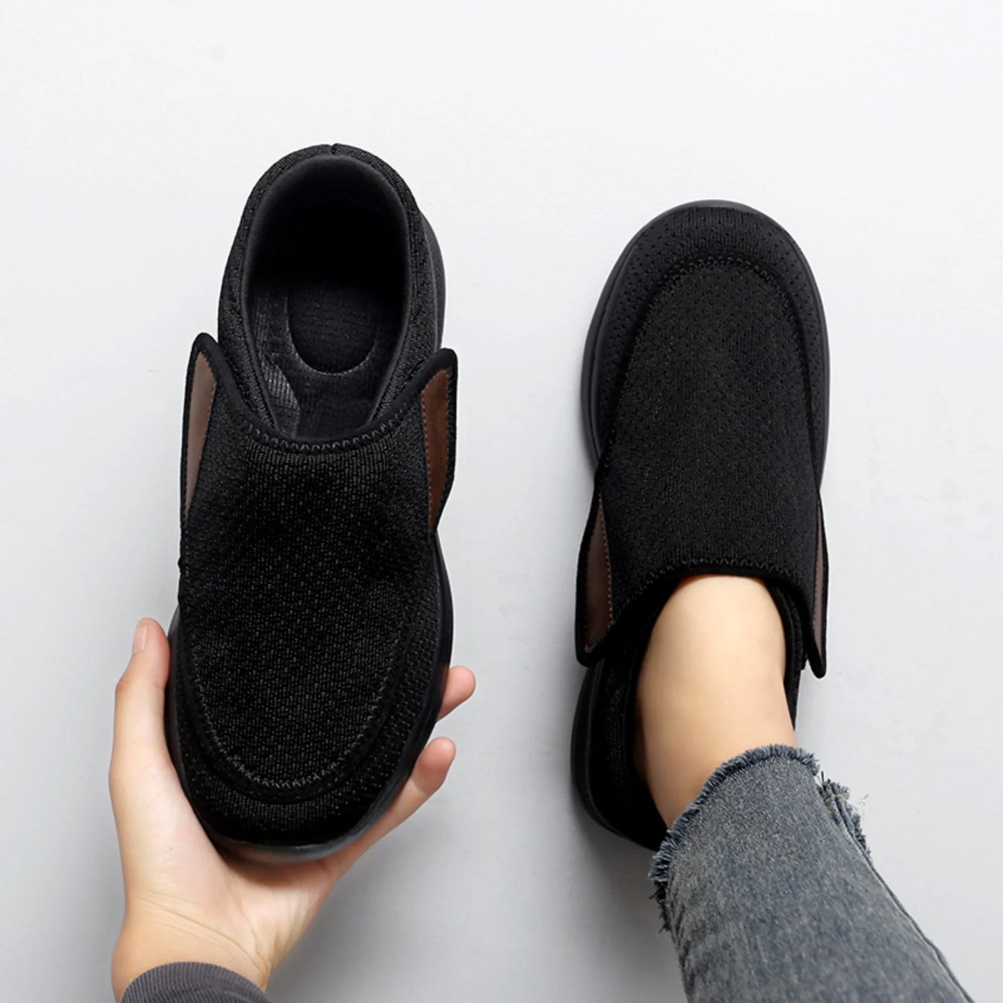 LASUDRAA Diabetic Adjustable Women Shoes Lightweight Velcro Sneakers for Swollen feet Black Size 9