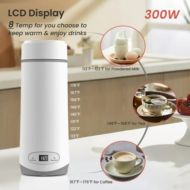 VAVSEA Travel Electric Kettle, Small Portable Tea Coffee Kettle, Hot Water Boiler with 8 Temperature Control,New, White