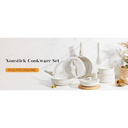 12pcs Non-Stick Cookware Set, Pots and Pans Set with Spatula and Detachable Handle for Kitchen, Black