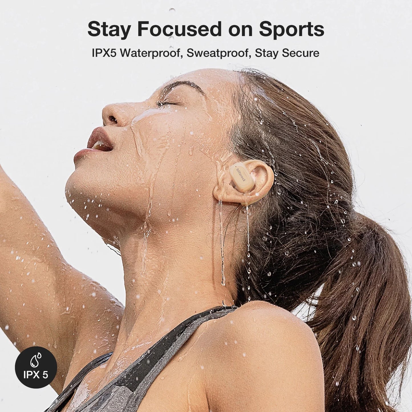 BlitzRock Open Ear Wireless Earbuds, APP Support, Deep Bass, Bluetooth V5.4 Headphone, IPX5 Waterproof Sport Earphone