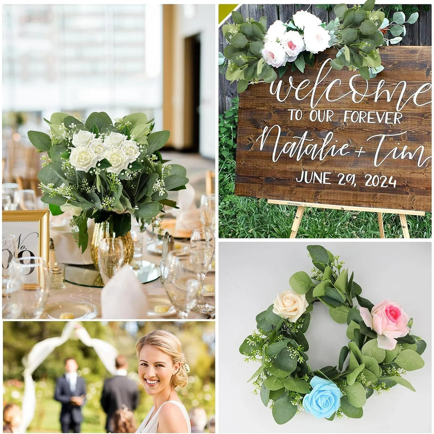 20Pcs Artificial Eucalyptus Leaves Stems, Greenery Decoration Branches with Flowers for Floral Arrangement Vase Wedding Bouquets Centerpiece