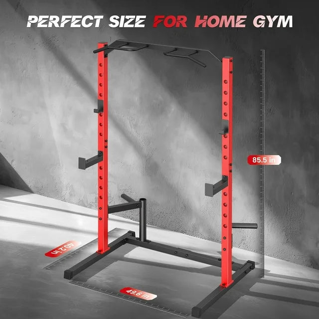 VIBESPARK Squat Rack Power Rack, Multi-Function Adjustable Squat Rack with Pull-up Bar & J-Hooks, Bench Press Rack for Home Gym Fitness Equipment, Power Rack Cage