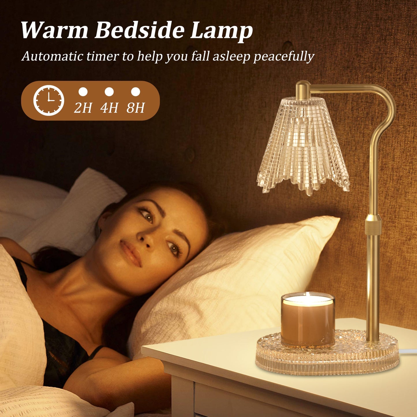 Candle Warmer Lamp with Crystal Base, Wax Warmers with 2 Bulbs Timer and Dimmer, Adjustable Height for All Jar Candles, Home Decor, Gifts for Housewarming