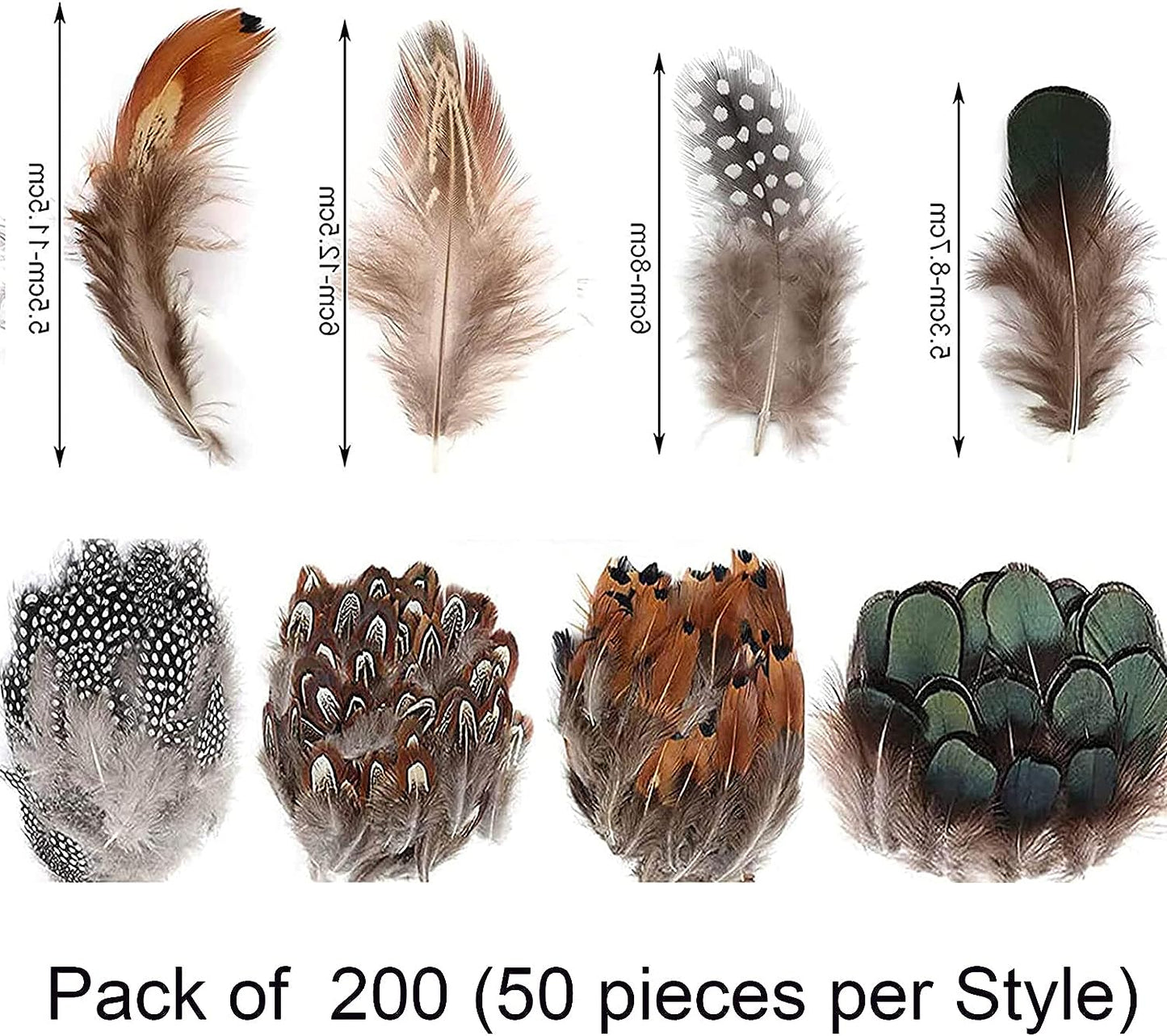 200Pcs Assorted Feathers, 4 Styles Chicken Feathers for DIY Crafts Dream Catcher Halloween Costume Carnival Party Mask Decoration