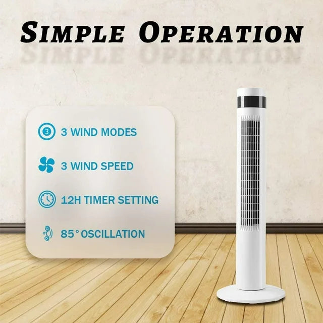 KISSAIR Tower Fan 35” Portable with Oscillation, Remote Control,3 Powerful Wind Speed and 3 Modes Setting, Built in 12 H Timer LED Display Compact Standing Fan for Bedroom Home Office, White