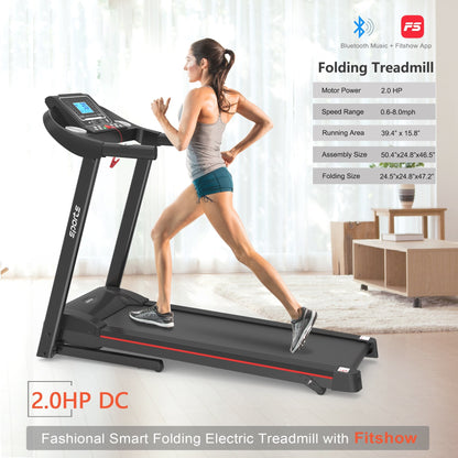 VLDTDRDI Automatic Folding Treadmill with 8mph Speed,50.4" Longer Portable Running Walking Compact Exercise Machine with 5" Screen Display,12 Preset Program, 4-Level Incline and Bluetooth Music