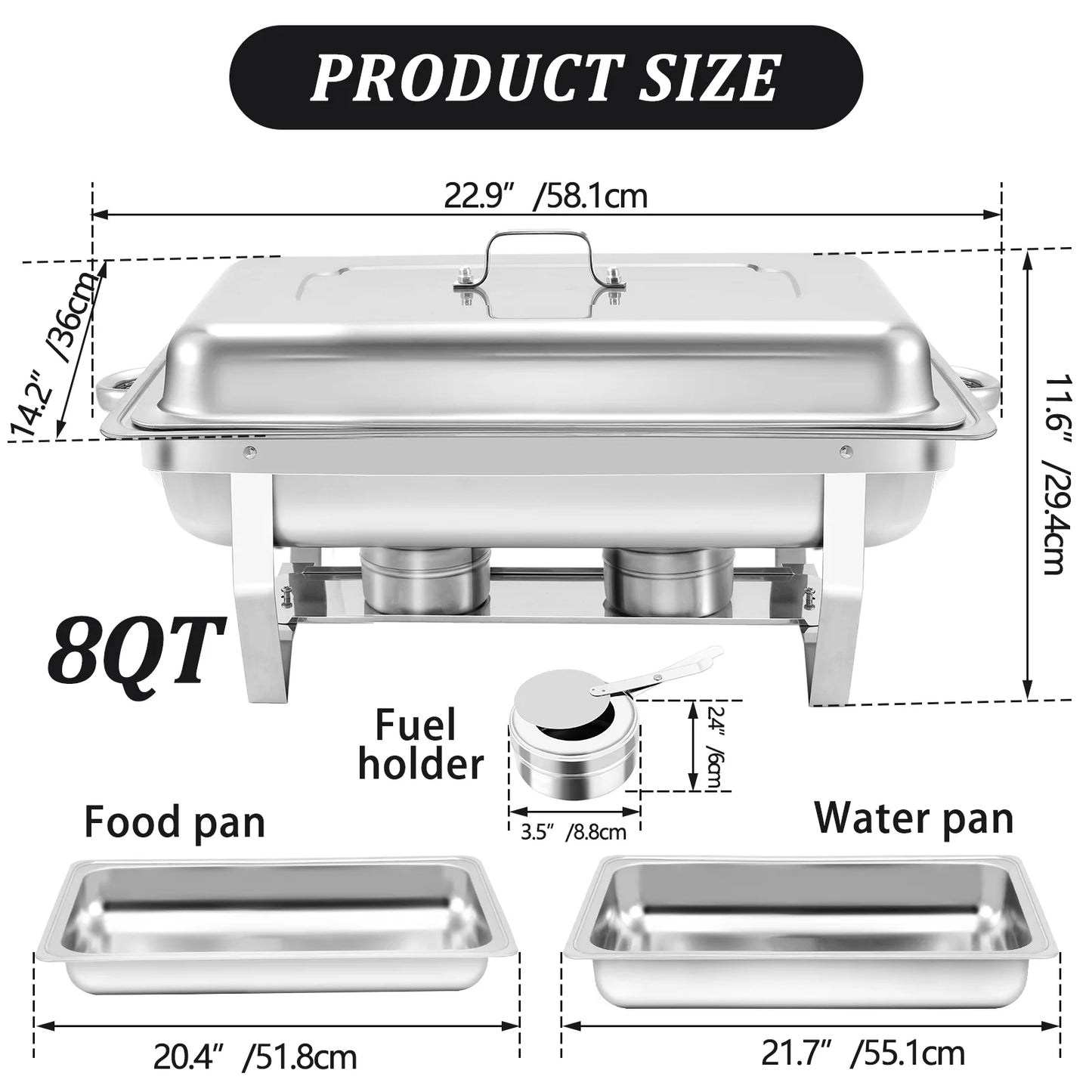 PRIJESSE 4 Pack Chafing Dish for Buffet,8 Quart Stainless Steel Chafing Dish Buffet Set, Rectangular Chafers and Buffet Warmers Sets for Party, Catering, Wedding, Banquet, Graduation