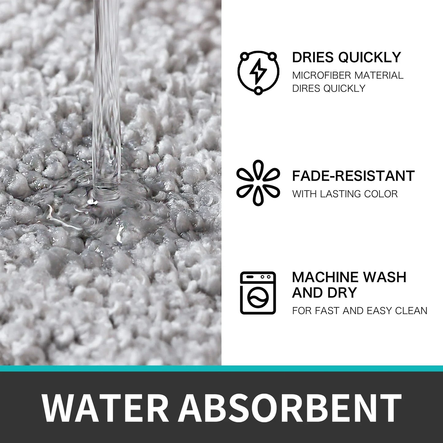 GTNSHUAI Extra Thick Microfiber Bath Rug, Non-Slip Soft Absorbent Bathroom Mat, 16 x 24, Gray