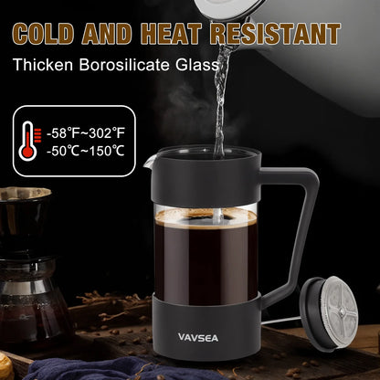 35oz French Press Coffee Maker, High-Heat Borosilicate Glass Coffee Press for Camping Travel Gifts, Dishwasher Safe, Black