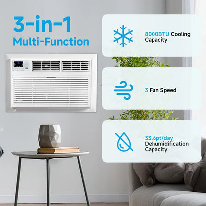 Ktaxon 8000 BTU Through the Wall Air Conditioner with Remote & App Control, Energy Saving Wall AC Unit with Timer for Bedroom, Living Room, Apartment, Dorm up to 350 Square Feet, 115V/60Hz