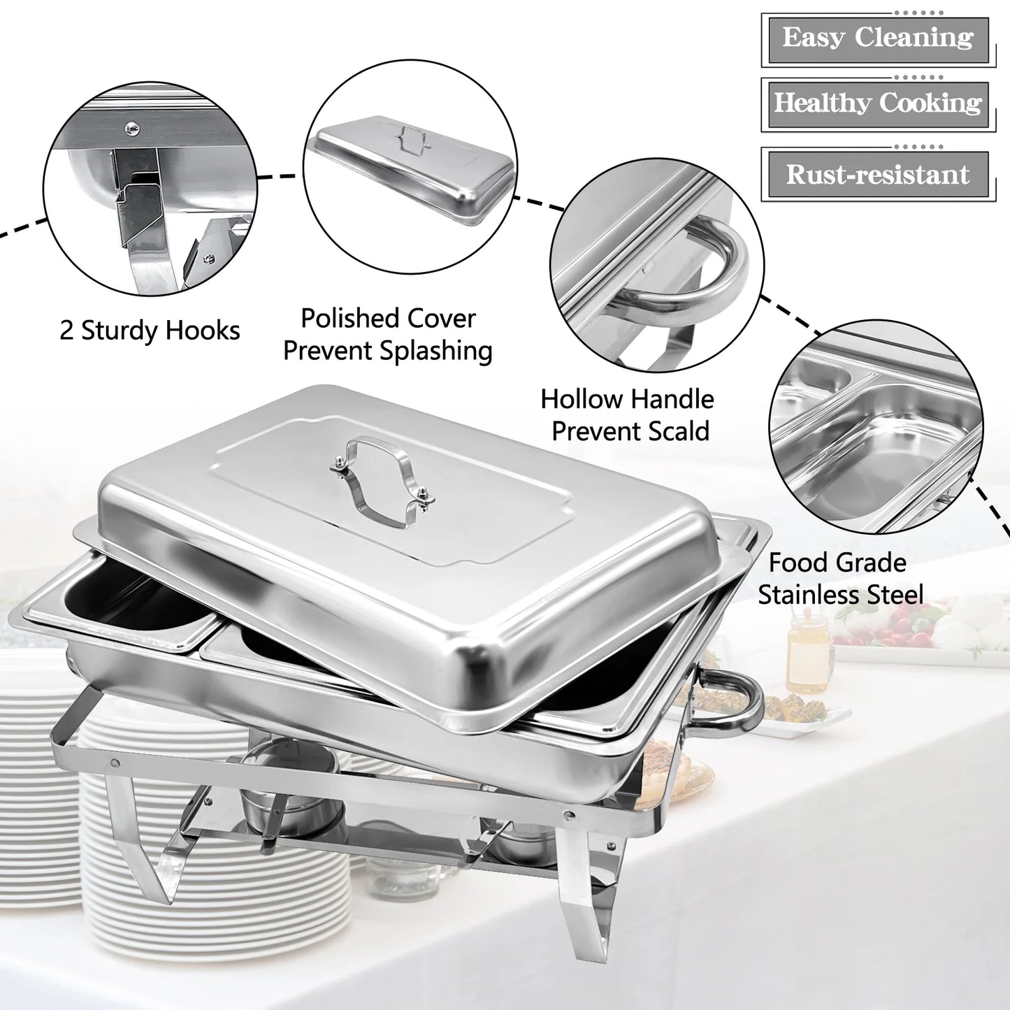 JSTUOKE 8 qt Stainless Steel Chafing Dishes with 1/3 Food Pan (Set of 4)