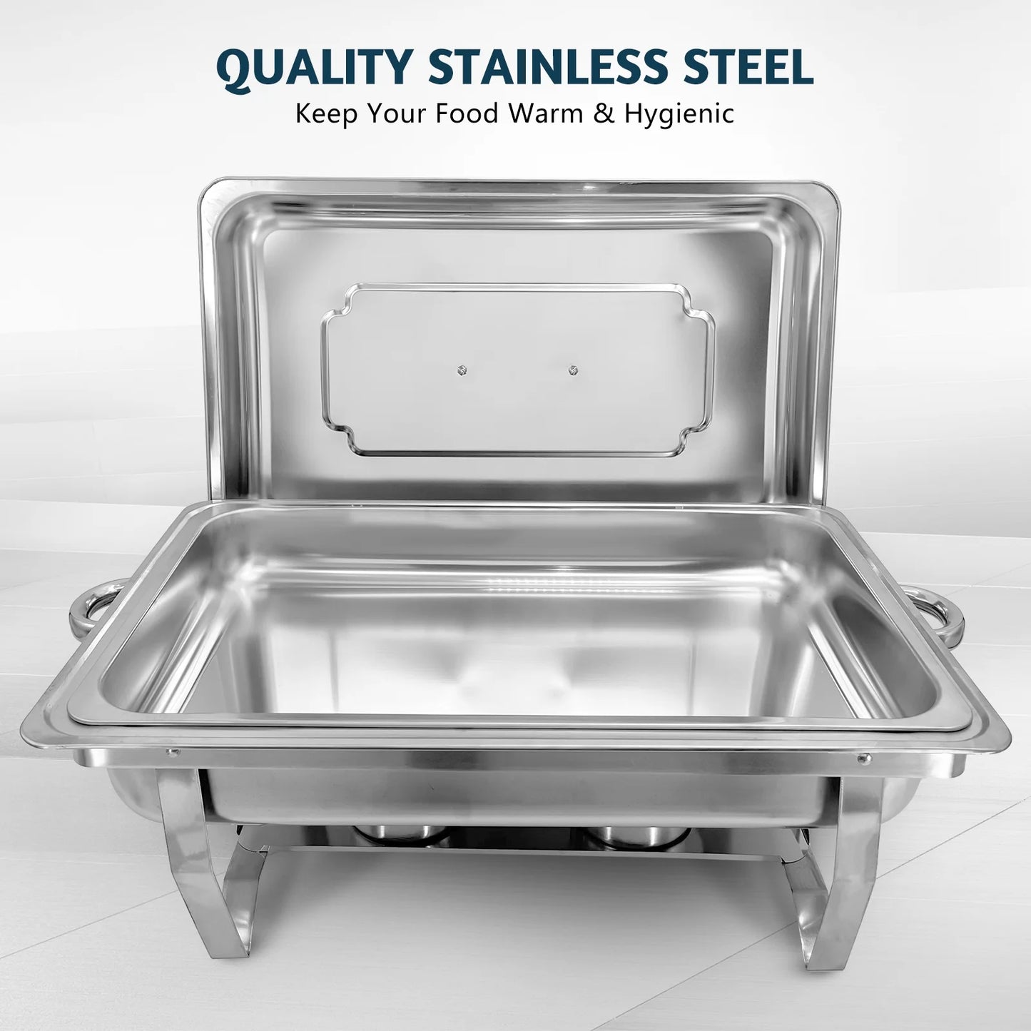 Jacgood Chafing Dish Chafer 8 QT Full size Stainless Steel Food Warmer Foldable Stove Dish Set Rectangular Chafing Dish Full Buffet Catering 1 pack