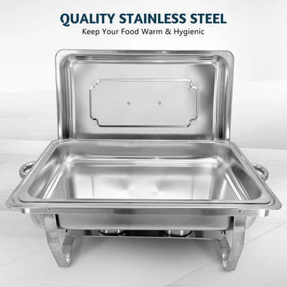 Jacgood Chafing Dish Chafer 8 QT Full size Stainless Steel Food Warmer Foldable Stove Dish Set Rectangular Chafing Dish Full Buffet Catering 1 pack