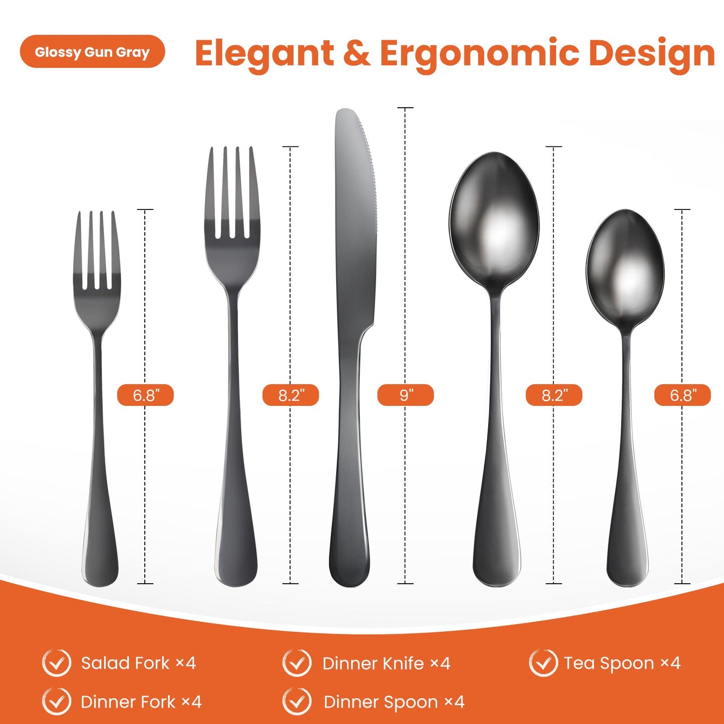 Silverware Set, 20 Piece Flatware Set for 4, Stainless Steel Tableware Cutlery Set for Home and Restaurant, Dishwasher Safe, Gun Gray