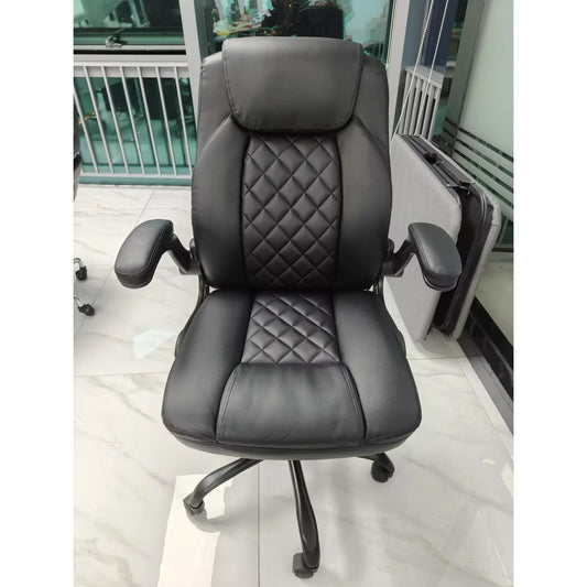 YEEZEE Big And Tall Office Chair-Ergonomic High Back Pu Leather With Flip-Up Armrests,Black