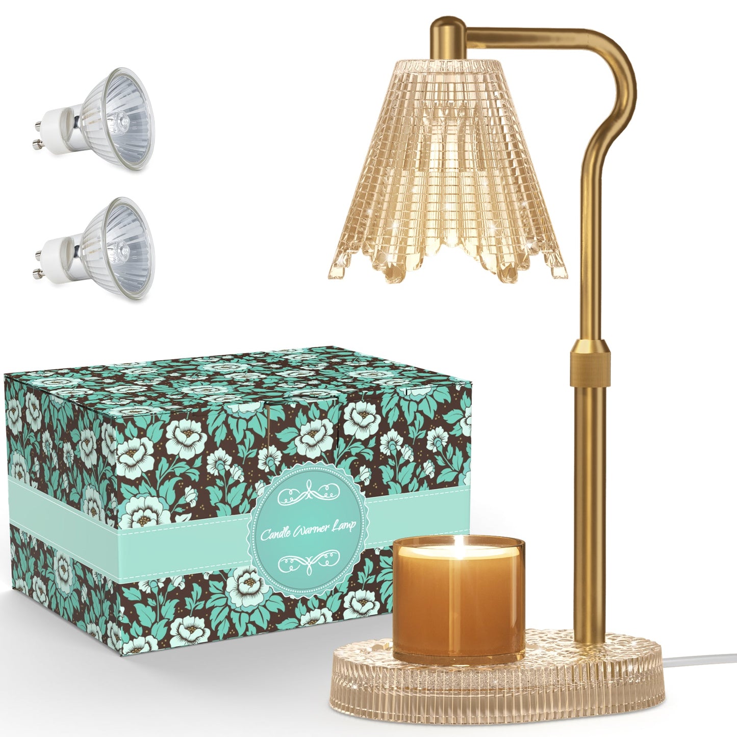 Candle Warmer Lamp with Crystal Base, Wax Warmers with 2 Bulbs Timer and Dimmer, Adjustable Height for All Jar Candles, Home Decor, Gifts for Housewarming