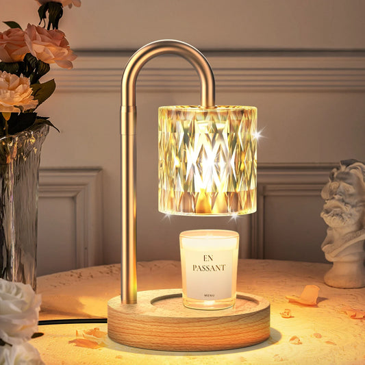 Candle Warmer Lamp with Timer and Adjustable Height, Vintage Home Bedroom Decor, Gifts for Mothers, and Housewarming Gifts, Electric Wax Melt Warmer Lamp with 2 Bulbs （Gold）