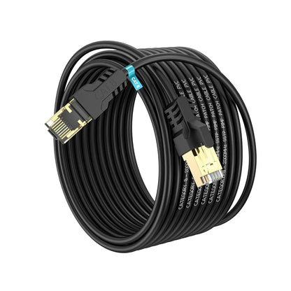 Cat 8 Ethernet Cable 50 FT, Outdoor&Indoor High Speed Heavy Duty Network LAN Internet Cable,SFTP Gold Plated RJ45 40Gbps 2000Mhz Patch Cord, for Modem/Router/Gaming,Faster Than Cat7/Cat6/Cat5 Black