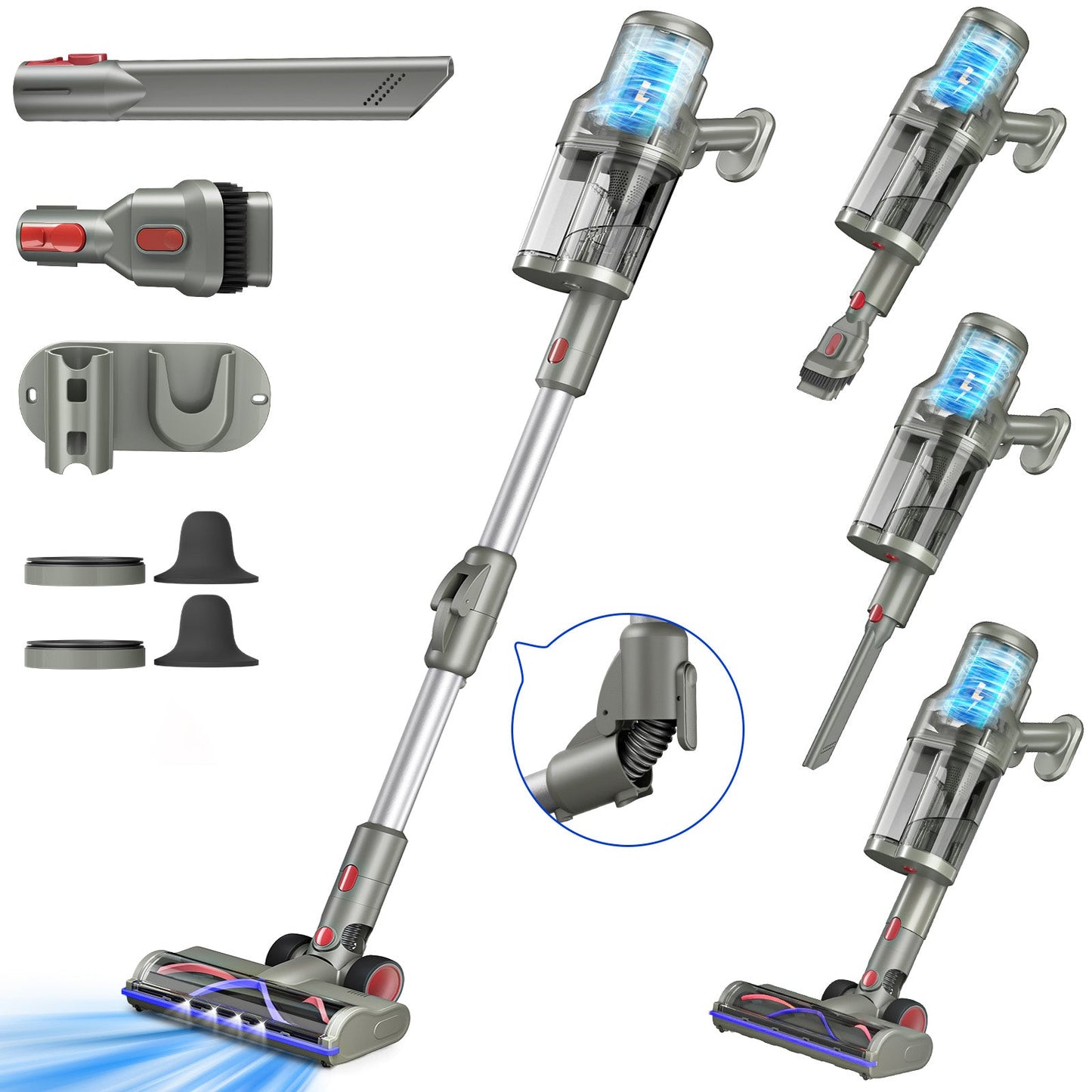 Cordless Vacuum Cleaner, 6-in-1 Stick Vacuum Cleaner with Double Dust Cup, Lightweight Rechargeable Vacuum with 450W Brushless Motor for Home Hard Floor Carpet Pet Hair, New