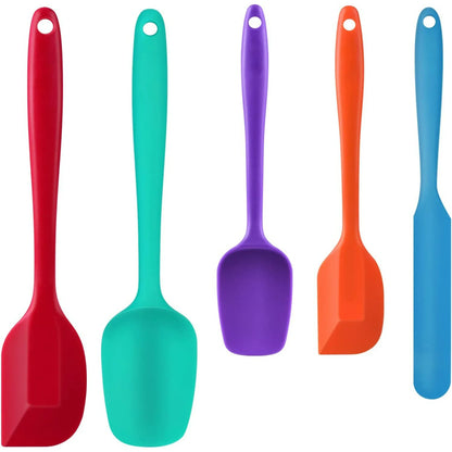 Food Grade Silicone Rubber Spatula Set for Baking, 5 Pcs Cooking, and Mixing High Heat Resistant Non Stick Dishwasher BPA-Free Multicolor