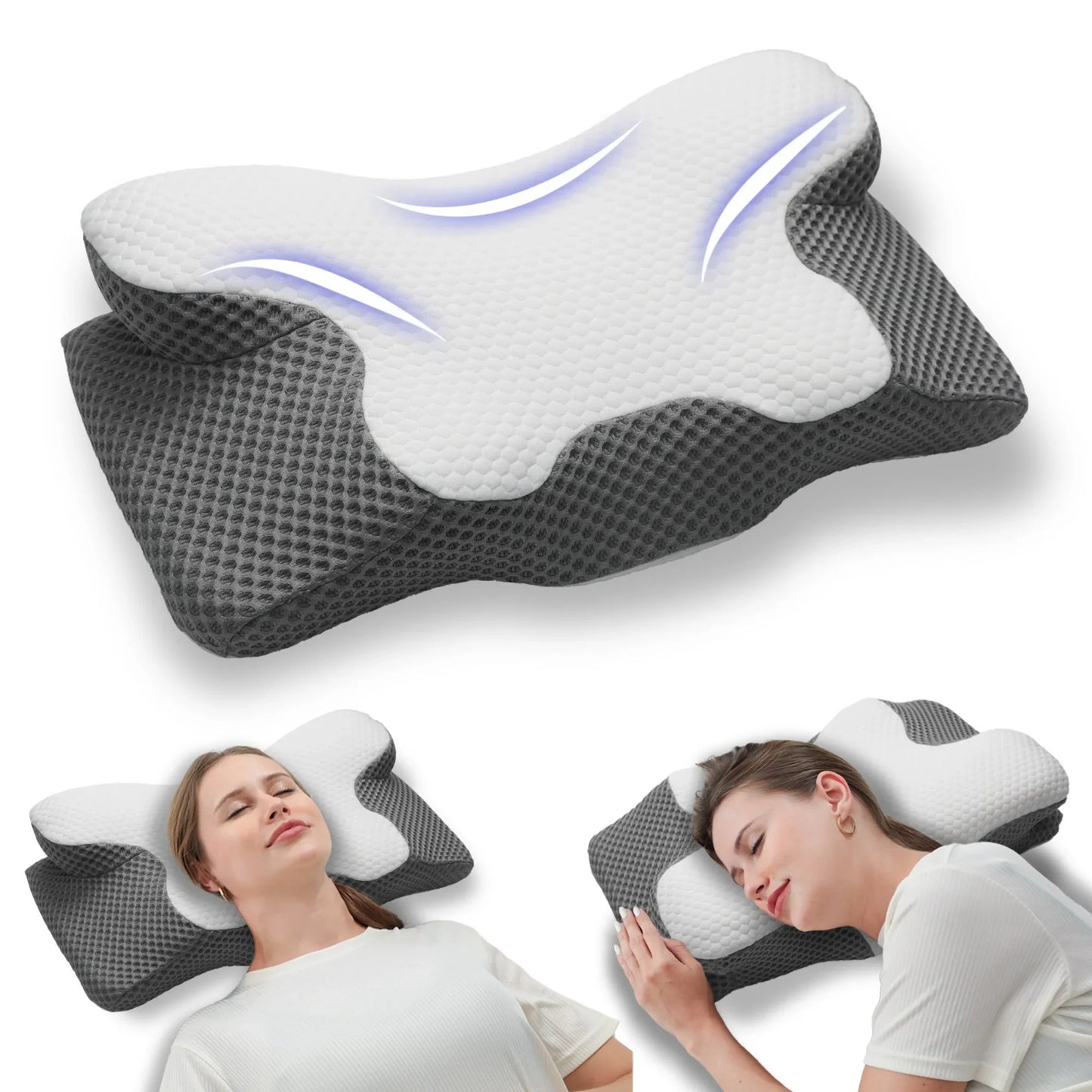 GTNSHUAI Cervical Neck Pillow for Bed Sleeping, Contour Ergonomic Memory Foam Neck Support Pillow for Side Back Stomach Sleepers with Pillowcase, Gray