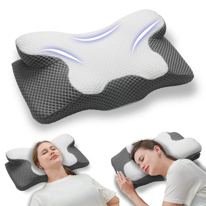 GTNSHUAI Cervical Neck Pillow for Bed Sleeping, Contour Ergonomic Memory Foam Neck Support Pillow for Side Back Stomach Sleepers with Pillowcase, Gray