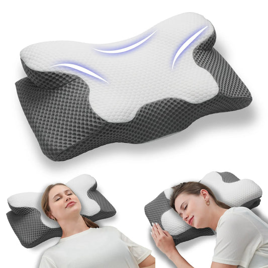 GTNSHUAI Cervical Neck Pillow for Bed Sleeping, Contour Ergonomic Memory Foam Neck Support Pillow for Side Back Stomach Sleepers with Pillowcase, Gray