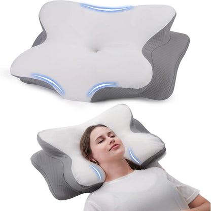 GTNSHUAI Cervical Pillow for Neck Pain Relief, Adjustable Orthopedic Memory Foam Bed Pillows with Cooling Case