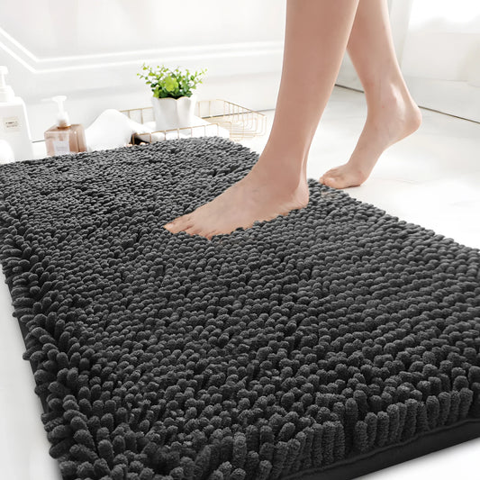 GTNSHUAI Extra Thick Luxury Chenille Bathroom Rug, Non-Slip Absorbent Bath Mat, 16 x 24, Dark Gray