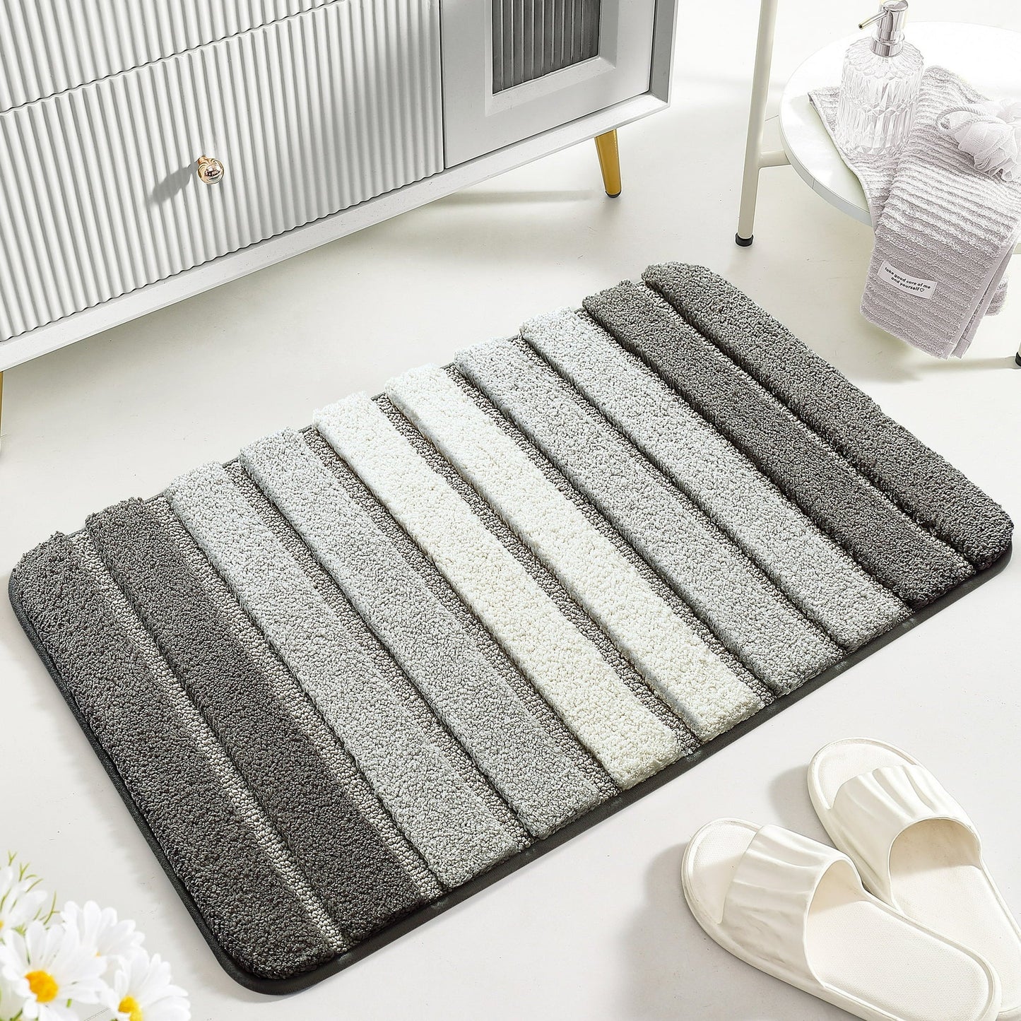 GTNSHUAI Extra Thick Microfiber Bath Rug, Non-Slip Soft Absorbent Bathroom Mat, 16 x 24, Gray