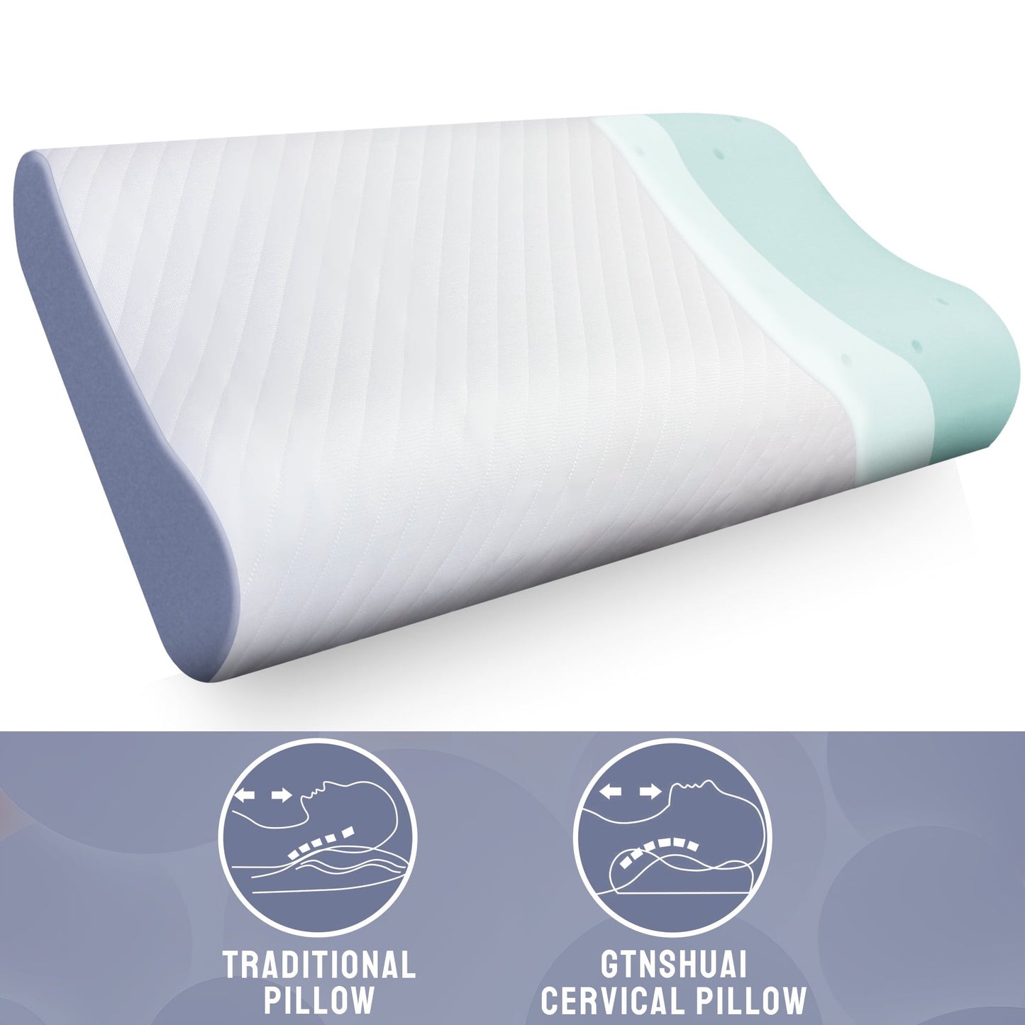 GTNSHUAI Memory Foam Bed Pillow, Medium Support Orthopedic Cervical with Removable Pillow Case, Queen