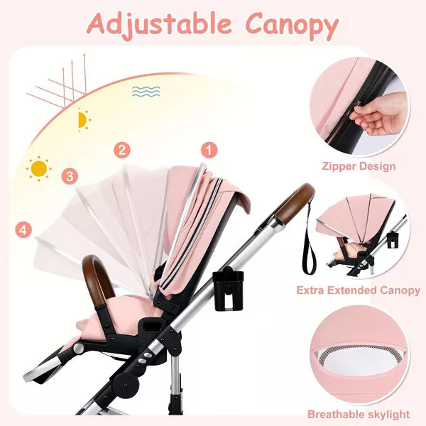 Kinder King Roc 1 Reversible Folding Baby Stroller, High Landscape, Adjustable Canopy, Anti-Shock, 5-Point Harness, Cup Holder