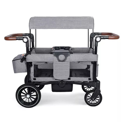 Kinder King Folding Wagon Stroller for 2 Kids, Adjustable Handle, All-Terrain Shock-Absorbing Wheel, Detachable Tray, Diaper Bag