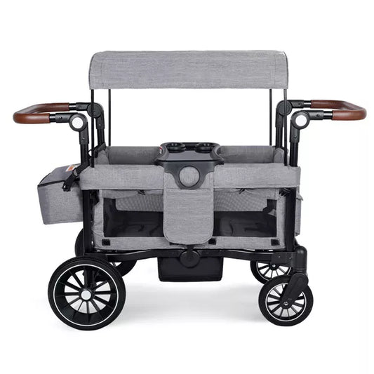 Kinder King Folding Wagon Stroller for 2 Kids, Adjustable Handle, All-Terrain Shock-Absorbing Wheel, Detachable Tray, Diaper Bag