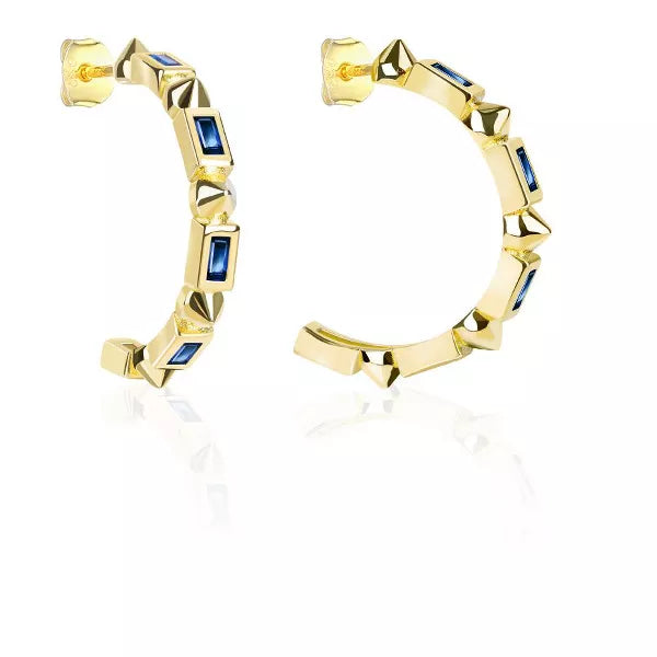 Molenia 14K Gold Plated Huggie Hoop Earrings, 925 Sterling Silver Stud Earrings with Blue Accents Lightweight Large Fashion Jewelry Gifts for Women