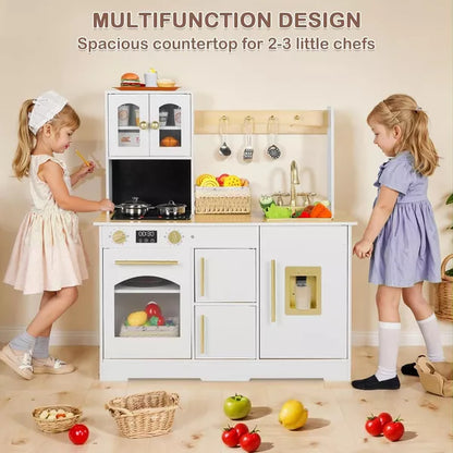 Kinder King Wooden Kids Play Kitchen, Toy Kitchen Playset for Toddler, Realistic Kitchen Sets w/Lights & Sounds, Gift for Boys Girls Age 3+