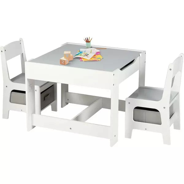 Kinder King 3-in-1 Kids Table & 2 Chairs Set with Storage, Removable Top & Blackboard, for Art, Crafts, Reading, Play