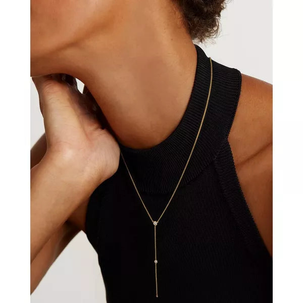 Molenia Gold Long Necklace for Women Trendy, Y Necklace Dainty 14K Gold Plated Drop Dangle Chain CZ Necklace, Simple Jewelry Gifts for Her Mom Women