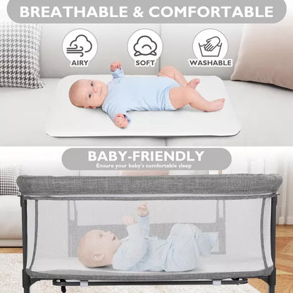 Kinder King Baby Bassinet 2 in 1 Bedside Sleeper,Folding Portable w/Storage Basket All-Sided Mesh 6 Adjustable Height Comfy Mattress