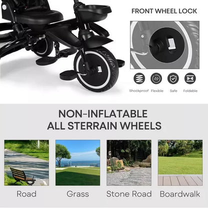 Kinder King 8 in 1 Kids Baby Stroller Tricycle Folding Toddler Trike w Adjustable Push Handle