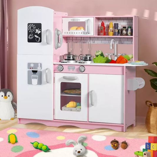 Kinder King Wooden Kids Play Kitchen, Toy Kitchen Playset for Toddler, Pretend Oven, Microwave, Realistic Kitchen Sets for Boys Girls Age 3+