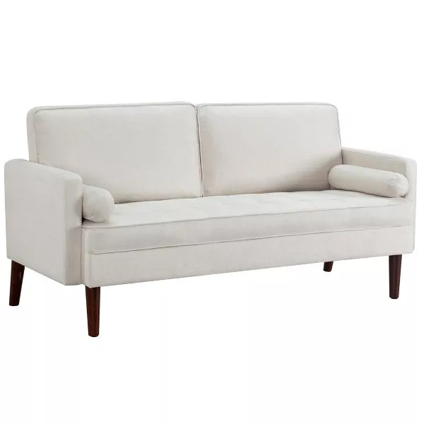 Dexmalle Upholstered Loveseat 2-Seat Sofa Couch for Small Space with Wooden Legs,Beige