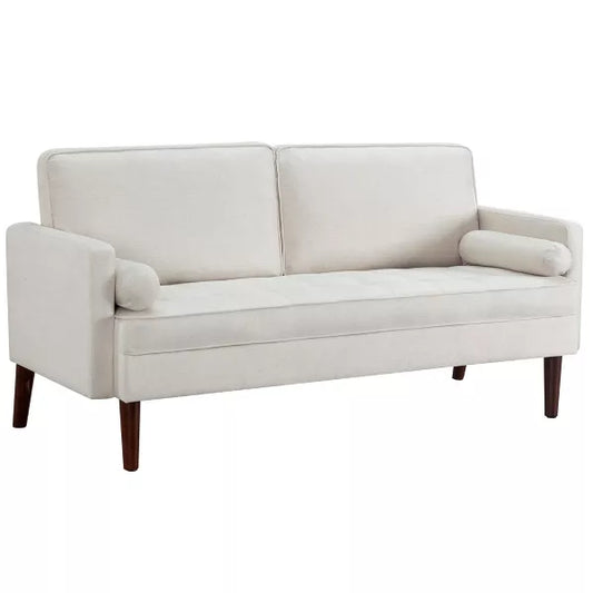 Dexmalle Upholstered Loveseat 2-Seat Sofa Couch for Small Space with Wooden Legs,Beige